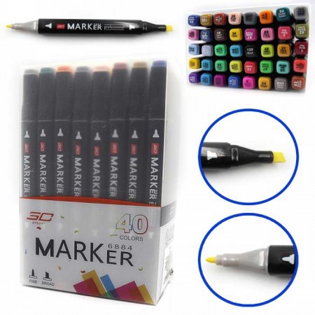 Набір скетч маркерів «SC Professional», 40 кольорів, скошений - круглий накінечник 1х1х14,5 см