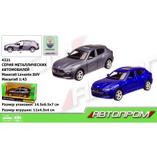 Машина Maserati Levante SUV 1:43 металлическая, в ассортименте, в коробке 14,5х6,5х7 см, ТМ Автопром