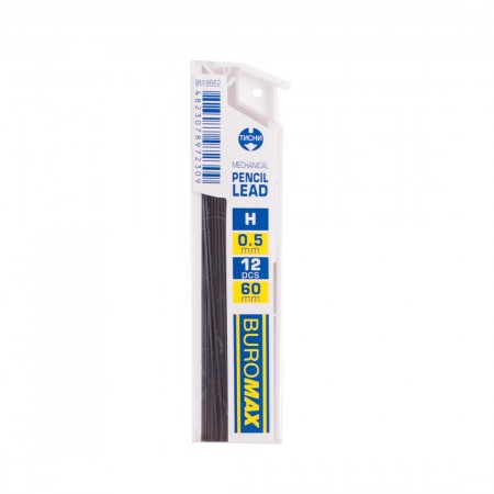 Стрижні для механічних олівців, графітні, H, 0.5 мм, 12 штук, ТМ Buromax