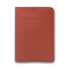 Обкладинка на паспорт, 100х135 мм, тиснення, заокруглені кути, світло-коричнева, екошкіра, ТМ Bris
