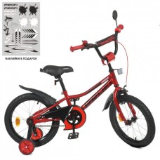 Велосипед «PROF1 Prime», дитячий , 16 д., ліхтар, дзеркало, додаткові колеса, червоний
