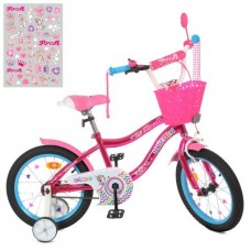 Велосипед «PROF1 Unicorn», дитячий, 18 д., ліхтар, дзеркало, додаткові колеса, малиновий