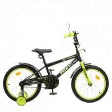 Велосипед «PROF1 Dino», дитячий, 18 д., дзвінок, ліхтар, додаткові колеса, чорно-салатовий, матовий