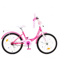 Велосипед «PROF1 Princess», дитячий, 20 д., дзвінок, ліхтар, підніжка, малиновий
