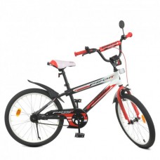 Велосипед «PROF1 Inspirer», дитячий, 20 д., ліхтар, дзеркало,чорно-біло-червоний, матовий