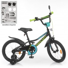 Велосипед «PROF1 Prime», дитячий, 18 д, ліхтар, дзвінок, дзеркало, додатові колеса, чорний, матовий