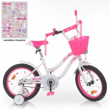 Велосипед «PROF1 Star», дитячий, 18 д., дзвінок, ліхтар, корзина, біло-малиновий
