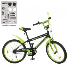 Велосипед «PROF1 Inspirer», дитячий, 20 д., ліхтар, дзвінок, дзеркало, пiднiжка, чорно-салатовий