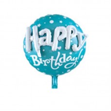 Кульки фольговані «Happy Birthday», таблетка, 60 см, блакитні, ТМ Leader