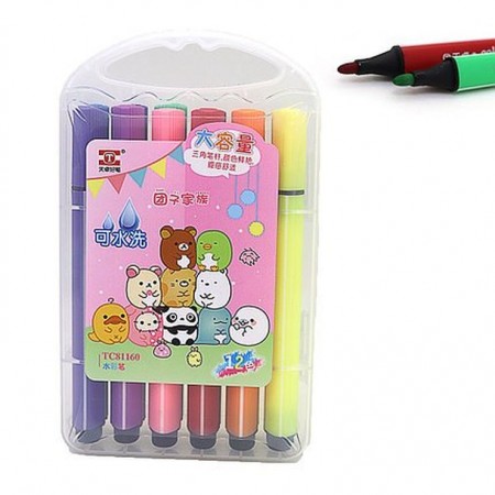 Фломастери «TY», 12 кольорів, трикутний, пластикова валіза з ручкою