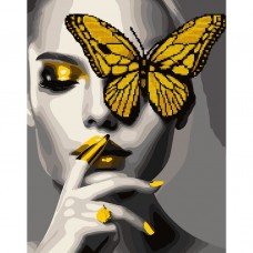 Картина за номерами з алмазною мозаїкою «Дівчина із золотою бабочкою», 40х50 см., SANTI