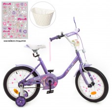 Велосипед «PROF1Ballerina», дитячий, 18 д, ліхтарик, дзвінок, дзеркало, кошик, дод. колеса, бузковий