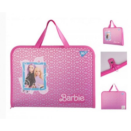 Папка-портфель «Barbie» дитяча А4 на блискавці з тканинними ручками рожева, 26х35х3 см, ТМ Yes