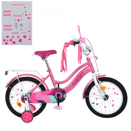Велосипед «PROF1 WAVE» з колесами 18 дюймів, з ліхтарем, дзвінком та багажником, рожевий