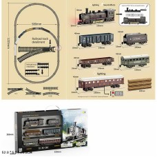 Железная дорога со светом и звуком длиной 1225 мм: ретро-локомотив, 5 вагонов и рельсы, на батарейке, в коробке 55х5,5х26,5 см