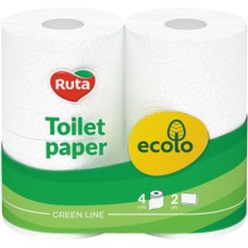 Туалетний папір «Ecolo» 4 рулони, намотка 16,5 м, білий, ТМ Рута