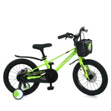Велосипед «PROF1 NEON GREEN Flash» 2-колісний на магнієвій рамі з колесами діаметром 16 дюймів, кошиком, додатковими колесами, зелений
