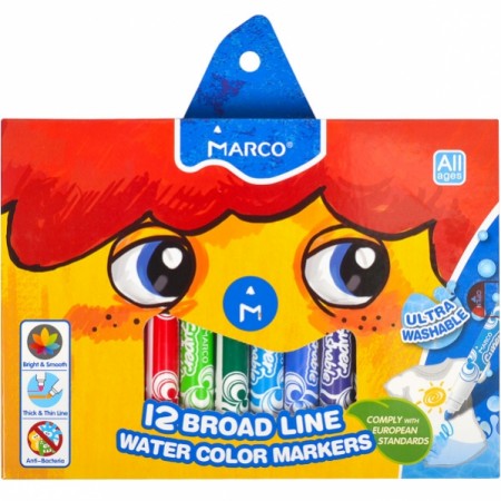 Фломастери «Super Washable Jumbo», 12 кольорів, ТМ Marco