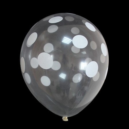 Кульки повітряні 30 см, прозорі в білий горошок, 100 шт. в уп.