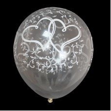Кульки повітряні 30 см, прозорі з білими сердечками, 100 шт. в уп.
