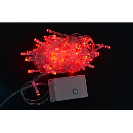 Електрогірлянда світлодіодна, 100 ламп, червона, 5 м., 8 режимів мигання, прозорий провід.
