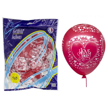 Кульки повітряні «I love you», 30 см, червоні сердечка, 100 шт. в упаковці