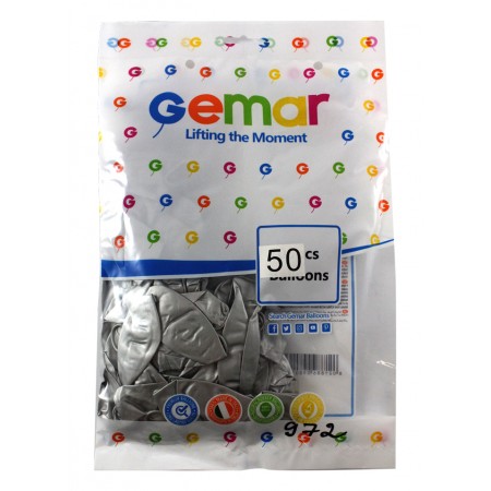 Кульки повітряні, 33 см, срібні, хромовані, 50 шт. в упаковці, Gemar