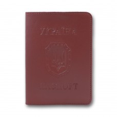 Обкладинка на паспорт, 100х135 мм, тиснення, заокруглені кути, бордова, екошкіра, ТМ Brisk